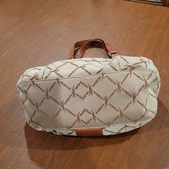 Rare Longchamp Logo Brown Jacquard & Brown Leather Hobo Shoulder Bag - Picture 7 of 16